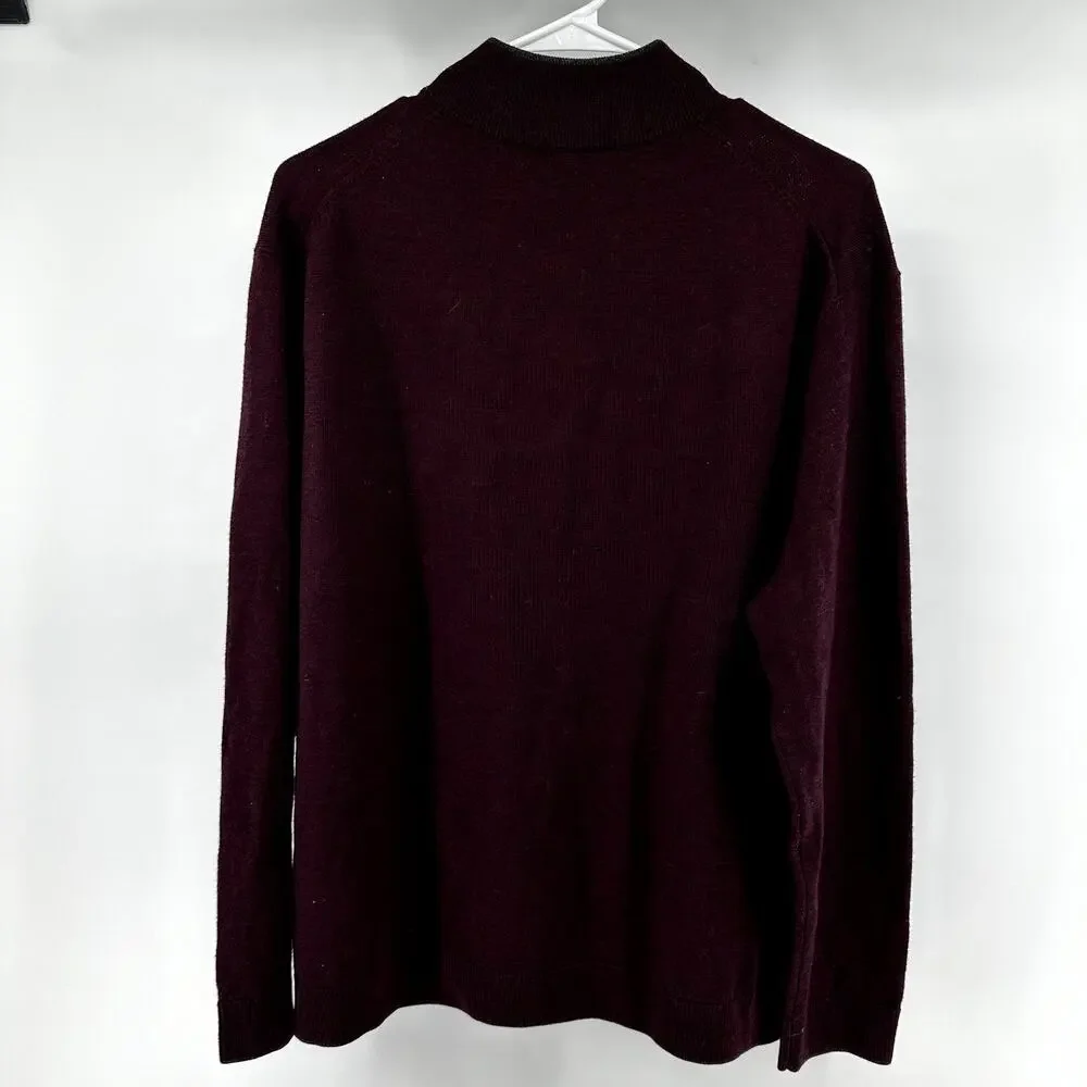 Hart Schaffner Marx 1/4 Zip Pullover Sweater Extra Fine Merino Wool Maroon Red L